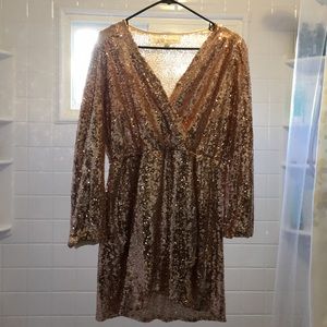 Medium Long Sleeve Gold Sequin Dress